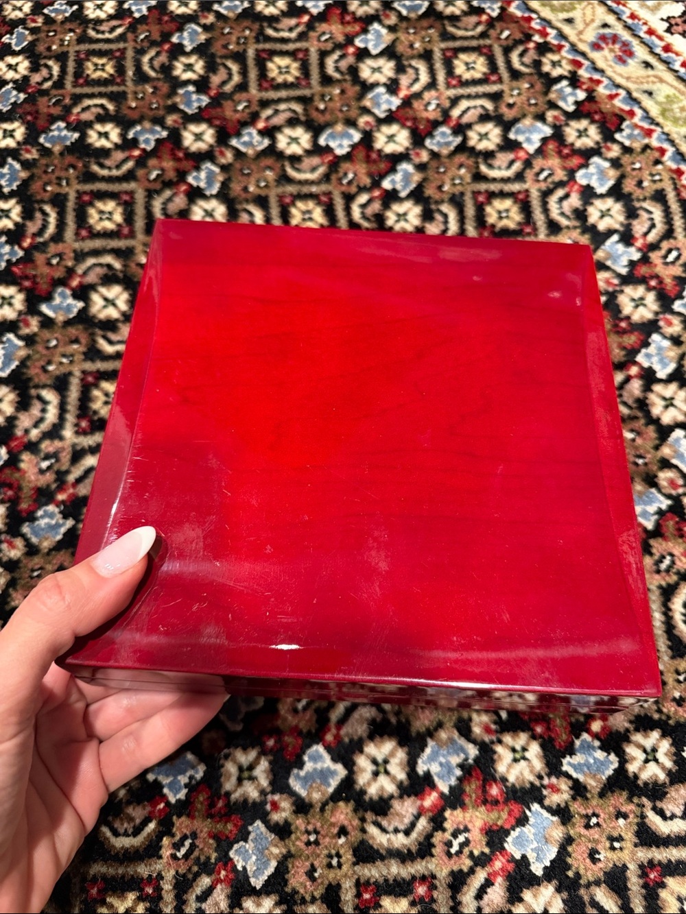 Red  wooden Jewelry Display Box with White Interior - Picture 2 of 9